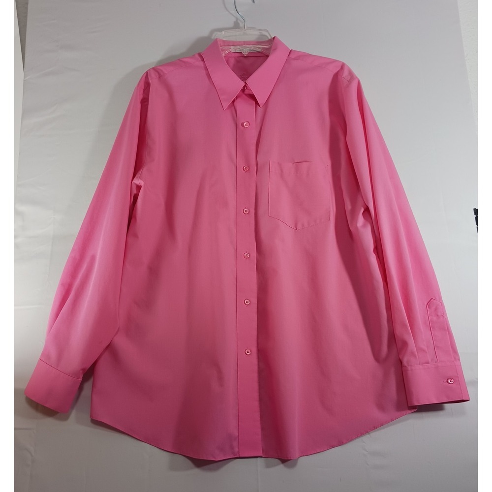 Foxcroft Women's Button up Shirt Sz 18 Pink long sleeve wrinkle free office wear